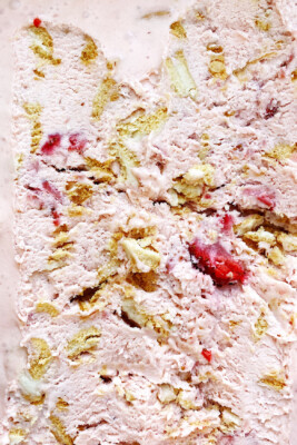 Strawberries + Cream No Churn Ice Cream