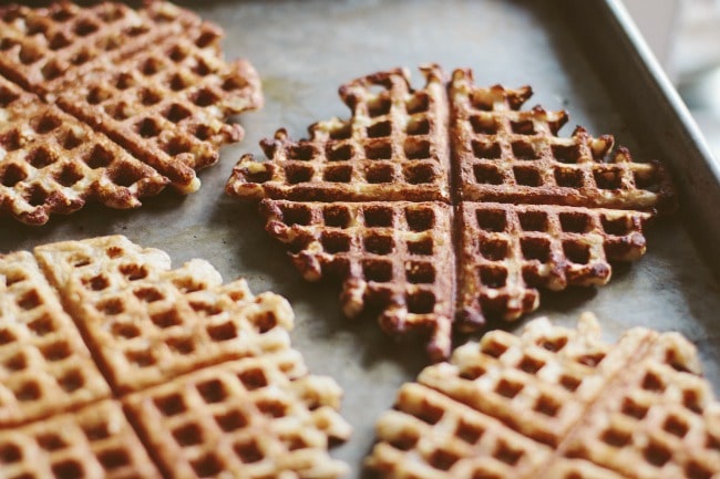 waflles with rhubarb-blueberry-cardamom compote | the vanilla bean blog