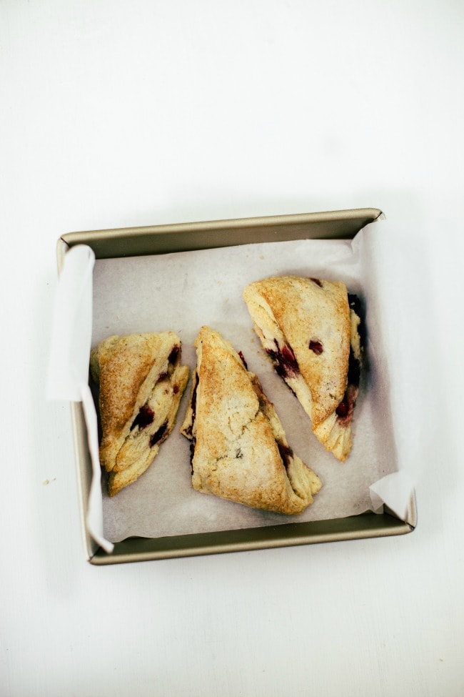 creme fraiche scones with berries in a square pan