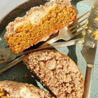 cream cheese carrot cake coffee cake cut in half