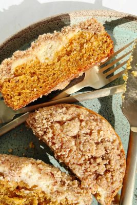 cream cheese carrot cake coffee cake cut in half