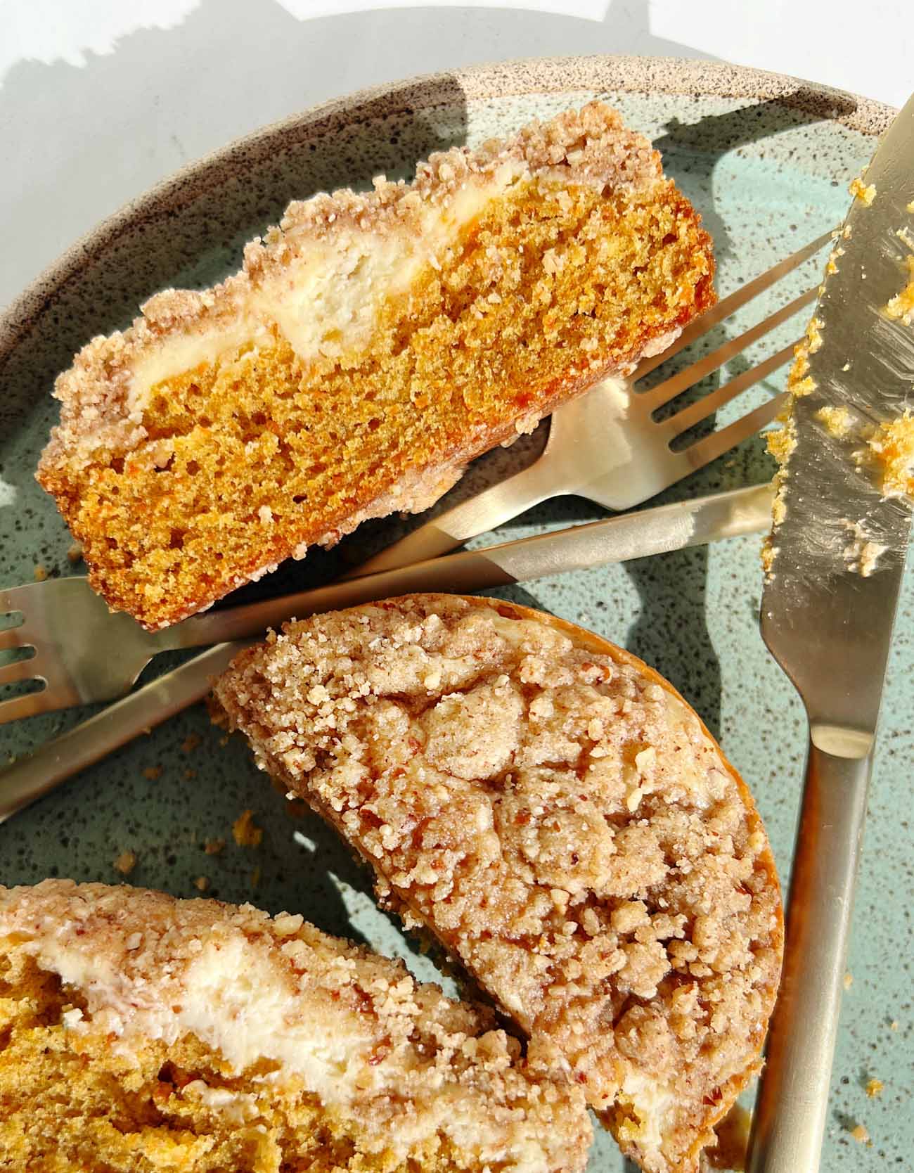 cream cheese carrot cake coffee cake cut in half