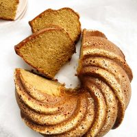 toasted sesame sourdough bundt cake on parchment paper