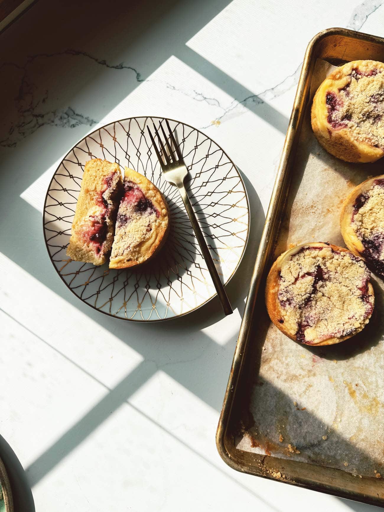 cherry cake on a plate with metal fork