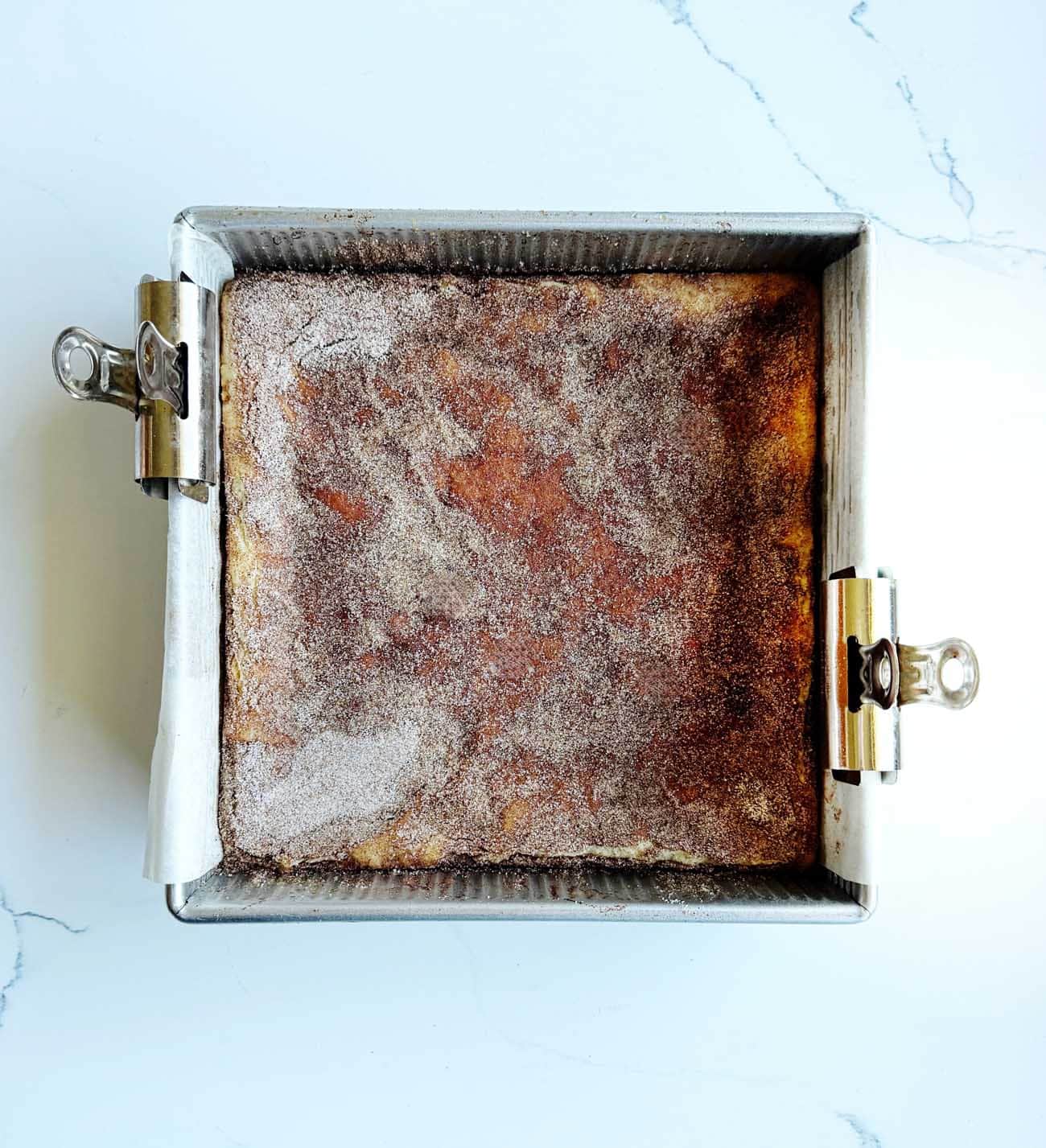 snickerdoodle bars in 8x8 inch pan